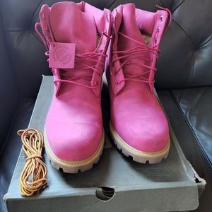 Men's Vivid Pink Timberland 6" Inch Premium Boots Size 11